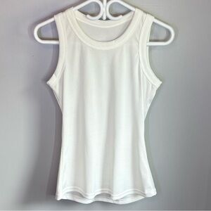 White Ribbed High Neck Sleeveless Tank Top Minimalist Basic Layering Piece Sz L